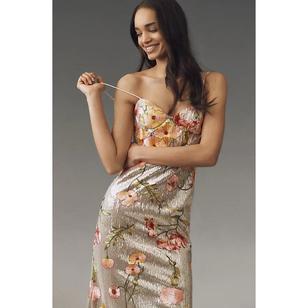 Mac Duggal Sequin Floral Embroidered Bustier Gown NWT - Picture 2 of 8